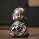 宇軒 禪意茶寵小沙彌紫砂精品手工陶瓷小和尚可養茶玩茶盤(pán)擺件 黑金沙茶寵沙彌-靜坐