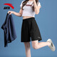 安踏（ANTA）運動(dòng)短褲女夏季黑色五分褲寬松大碼透氣直筒中褲顯瘦高腰闊腿褲子 -4基礎黑(男女同款) S 165