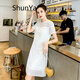 shunya 香港潮牌 白色連衣裙短袖女2022新款時(shí)尚甜美氣質(zhì)洋氣法式韓版顯瘦鏤空裙子 白色 M
