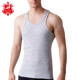 水晶豆 男士純棉運動(dòng)緊身修身型工字打底背心青年全棉跨欄式吊帶背心汗衫透氣男夏季 麻灰-粗螺紋6013 175/XL