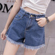 伊奇羽兒夏季藍色流蘇修身牛仔褲運動(dòng)短褲子純色寬松女裝闊腿女士熱褲 深藍色短褲 27(2尺)