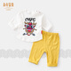 長(cháng)命富貴 長(cháng)袖T恤套裝男女寶寶春秋季裝一周歲兒童幼兒潮服外出長(cháng)袖套裝 龍頭上衣+黃色褲套裝 80cm
