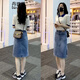 丹珠娜牛仔連衣裙女裝新款夏季流行穿搭小眾牛仔半身裙兩件套套裝裙子女 針織+牛仔裙 XL