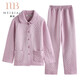 美標純棉睡衣女春秋三層加厚保暖夾棉套裝空氣層全棉質(zhì)可外穿家居服冬 97707灰紫 2XL 女款(175/96A)
