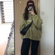 矜持范超火古著衛(wèi)衣女秋冬款oversize無帽加絨外套ins潮學(xué)生寬松上衣服 綠色-加絨款_優(yōu)質(zhì)面料 S _60-85斤