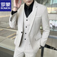羅蒙（ROMON）西服套裝男士修身商務(wù)休閑西服職業(yè)正裝小西裝男結婚禮服外套男潮 灰白色 (西服+褲子+馬甲) M 參考110-125斤左右