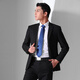 HAIPAIHAOYU十件套西裝西服套裝男修身商務(wù)正裝面試職業(yè)裝伴郎服結(jié)婚禮服 黑色二扣 【送襯衫領(lǐng)帶皮帶胸針】 175A 【推薦155-65KG】