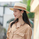 ALBINELE草帽女夏天復(fù)古英倫平頂禮帽韓版沙灘帽防曬遮陽帽ins網(wǎng)紅平頂帽 米色