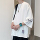 凰梡七分袖男t恤夏季潮牌潮流寬松大碼半袖體恤重磅冰絲衣服 白色 2XL