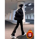 POUM彎刀微喇牛仔褲男夏季美式復(fù)古vibe高街顯瘦修身黑色直筒長(zhǎng)褲子男 黑色 加絨 L 【105-120斤】