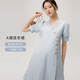 Sellynear孕婦連衣裙夏季新款A(yù)字版型大碼顯瘦裙子孕媽哺乳裙短袖通勤外穿 藍(lán)色 L