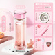 希諾（HEENOOR）雙層玻璃杯女2024新款水杯官方旗船店家用喝水透明茶杯子定制 A櫻花粉【時(shí)尚撞色杯蓋】 送杯