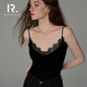Henny Rue女士吊帶背心女純欲蕾絲性感帶胸墊內搭修身美雅碧打底上衣女 黑色 M （80-120斤）