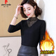 皮爾卡丹（pierre cardin）黑色打底衫女2025春秋新款洋氣半高領(lǐng)內搭小衫長(cháng)袖網(wǎng)紗蕾絲薄上衣 【黑色加絨】袖子無(wú)鏤空 L 【100-110斤】