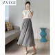 ZXEGI美麗設計感100%桑蠶絲半身裙女真絲百搭松緊腰百褶中長(cháng)傘裙 淺灰綠 均碼