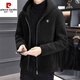 皮爾卡丹（pierre cardin）羊羔絨毛呢外套男士秋冬季加厚保暖皮毛一體休閑帶帽仿皮草男裝潮 小標款-黑色 5XL 建議180-200斤