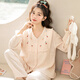 家の時光（Ht-home）月子服純棉夏季款薄款紗布孕婦睡衣女懷孕期產(chǎn)婦產(chǎn)后哺乳衣家居服 【胸前碎花繡花款】卡其 L碼 推薦125-145斤