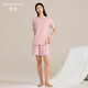 覓絲（Agentmuse）裸感睡衣女超柔寬松透氣莫代爾短袖短褲家居服套裝767T迷霧玫瑰X(qián)L
