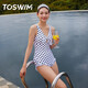 TOSWIM拓勝連體泳衣女夏性感時(shí)尚露背游泳衣溫泉海邊度假泳裝黑白波點(diǎn)XL
