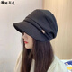 沐銘爾萊帽子女士秋冬圓臉大臉顯瘦漁夫帽日系氣質(zhì)休閑帽大頭圍復古包頭帽 【黑色】