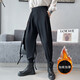 華天牧黑暗系男裝束腳工裝褲男潮牌休閑長(cháng)褲高腰顯瘦配馬丁的褲子男 K111黑色加絨 L