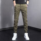 熟翠（SHUCUI）春夏款男士休閑褲時(shí)尚多口袋工裝褲子韓版輕奢潮牌修身束腳褲個(gè)性拼接潮流車(chē)縫線(xiàn)長(cháng)褲 WJL-6928軍綠色 29碼(腰圍2尺2)