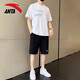 安踏（ANTA）運動套裝男短袖t恤短褲兩件套2025夏季款休閑服速干褲跑步健身服 -3純凈白/淺灰【套裝】 L/175