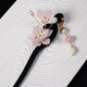 夢(mèng)君宸黑檀木手工玉簪漢服岫玉古風(fēng)玉蘭花流蘇步搖發(fā)簪七夕情人節(jié)禮物 粉晶+緞面錦盒包裝