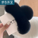 繆色（MiU Se）真獺龍毛發(fā)夾女發(fā)飾感鯊魚(yú)夾毛絨盤(pán)發(fā)抓夾超大號毛毛發(fā)卡 超大號黑色獺兔毛抓夾A23-102