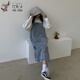 霏楚長款開叉牛仔背帶裙女夏寬松顯瘦設計感小眾吊帶連衣裙2025新款夏 淺藍色 S