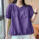 亞貝梵純棉短袖薄款襯衣女夏季新款泡泡袖寬松洋氣小衫娃娃衫女士襯衫女 紫羅蘭 2XL （建議135-145斤）