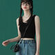 純色小吊帶背心女外穿運動(dòng)夏季修身顯瘦內搭短款露臍森女無(wú)袖上衣 黑色【單件】 小均碼：適合65-105斤穿