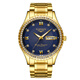 冠琴手表男表全自動(dòng)機械表鐘表鍍金雙日歷防水商務(wù)休閑男士鑲鉆表 間金藍面