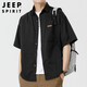 JEEP SPIRIT吉普短袖襯衫男夏季韓版襯衣男士工裝休閑上衣寬松男裝 黑色 L 