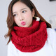 珥妃韓版毛線(xiàn)圍巾套頭圍脖女冬天脖套韓國秋冬季加厚學(xué)生圍巾圍脖 酒紅色