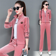 洛比獅運動(dòng)套裝女春秋季新款金絲絨休閑服時(shí)尚韓版衛衣三件套顯瘦直筒褲 皮粉 女2XL(125斤-135斤)