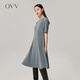 OVV【日本進口三醋酸】OVV秋冬熱賣女裝簡約舒適圓領短袖連衣裙 中灰A1 M