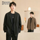 DIBOBIN港風(fēng)小西裝男韓版百搭春秋季男裝聯(lián)名外套ins潮痞帥寬松休閑西服 黑色（直角下擺春秋款） XL 125-140斤