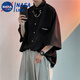 NASALIKE2025冰絲襯衫男港風(fēng)夏季寬松感襯衣韓版潮流慵懶風(fēng)痞帥七分袖上衣 黑色 L