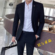RUNNING HIGH品牌休閑西裝男套裝男國潮服裝休閑商務(wù)正裝韓版感單排一?？凵弦?黑色【西服+褲子】 2XL