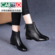 卡帝樂鱷魚（CARTELO）2025新款平底真皮小短靴女春秋單靴百搭秋季女鞋中粗跟皮鞋馬丁靴 黑色加絨 36