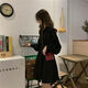 愛(ài)圖榮2020新款秋季學(xué)院風(fēng)長(cháng)袖連衣裙子女學(xué)生韓版寬松POLO領(lǐng)收腰小黑裙 M建議(90-110斤)