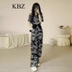 KBZ運(yùn)動(dòng)套裝女 香港潮牌感水墨畫闊腿褲休閑新款減齡時(shí)尚舒適兩件套 水墨畫休閑套裝 S