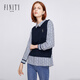 菲妮迪（FINITY）春裝新款襯衫拼接假兩件印花寬松顯瘦設計感休閑上衣女 藏青色 XL