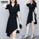 莎妮朵羅大碼女裝加肥加大碼胖妹妹夏裝新品胖人顯瘦款收腰雪紡裙16023 黑色 XL 建議100-120斤穿著(zhù)