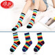 浪莎襪子女彩虹襪日系條紋中筒襪女士高筒彩色長(cháng)筒襪 黑色1藍色1紫色1 3雙