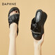 達(dá)芙妮（DAPHNE）拖鞋女外穿夏高跟一字拖夏季新款女鞋厚底松糕涼拖 黑色 跟高8.5cm 34 (220mm)