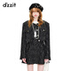 DZZIT明星同款地素春夏小香風(fēng)圓領(lǐng)截短款花式紗短外套女 黑色 S