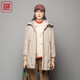 漁漁牌女裝羽絨服女2023新款連帽繡花中長(zhǎng)款連帽白鴨絨外套FGFD5036 卡杏 L