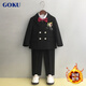 GOKU男童加絨加厚小西裝秋冬兒童主持人禮服婚禮花童帥氣表演西服生日 黑色西裝+褲子+馬甲+襯衫+領(lǐng)結 130